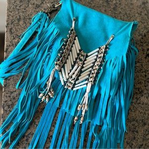 Spell & The Gypsy Collective | Wild Belle Suede Fringe Bag In Lapis
